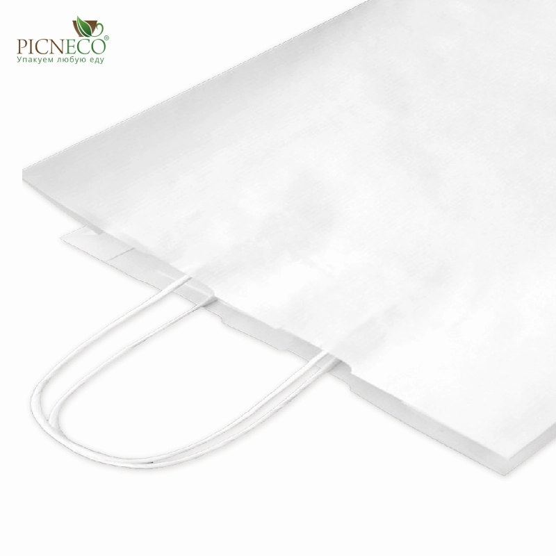 товар Бумажный крафт пакет с кручеными ручками, белый, 260*150*350 мм BPK026